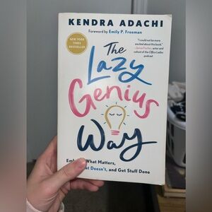 The Lazy Genius book by Kendra Adachi. Good condition, ends slightly stained